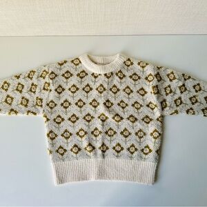 Rylee + Cru Neutral Knit Floral Sweater